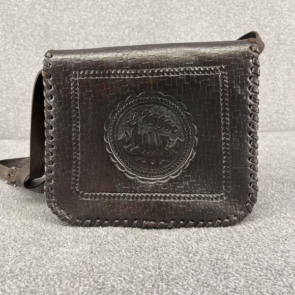 Vintage Hand Tooled Leather Crossbody Purse Womens Brown Hair-On Hide Western - Picture 3 of 15